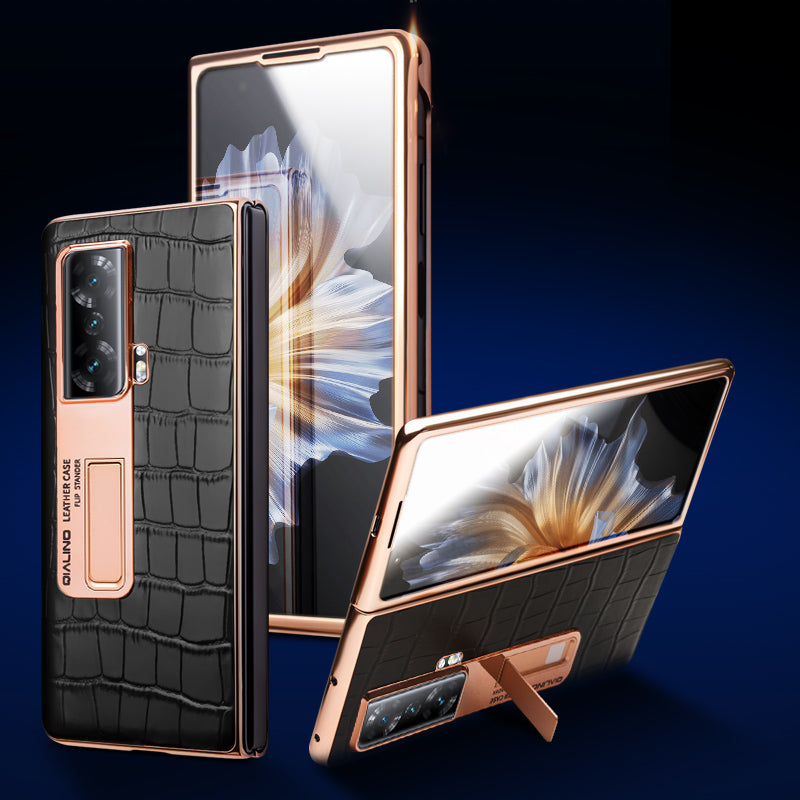 QIALINO View Window Anti-drop Phone Case for Honor Magic Vs 5G Hard PC Genuine Leather Phone Cover Kickstand with Tempered Glass Film QIALINO View Window Anti-drop Phone Case for Honor Magic Vs 5G Hard PC Genuine Leather Phone Cover Kickstand with Tempered Glass Film